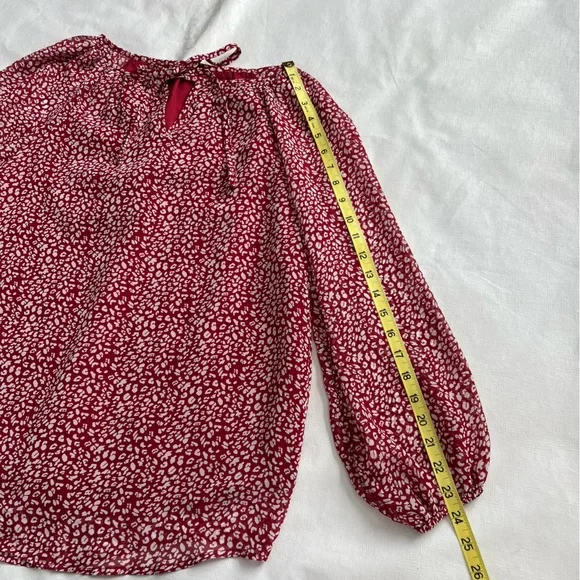 Lightweight Long Sleeve Loose Boho Red & White Floral Blouse Size M - Picture 7 of 8